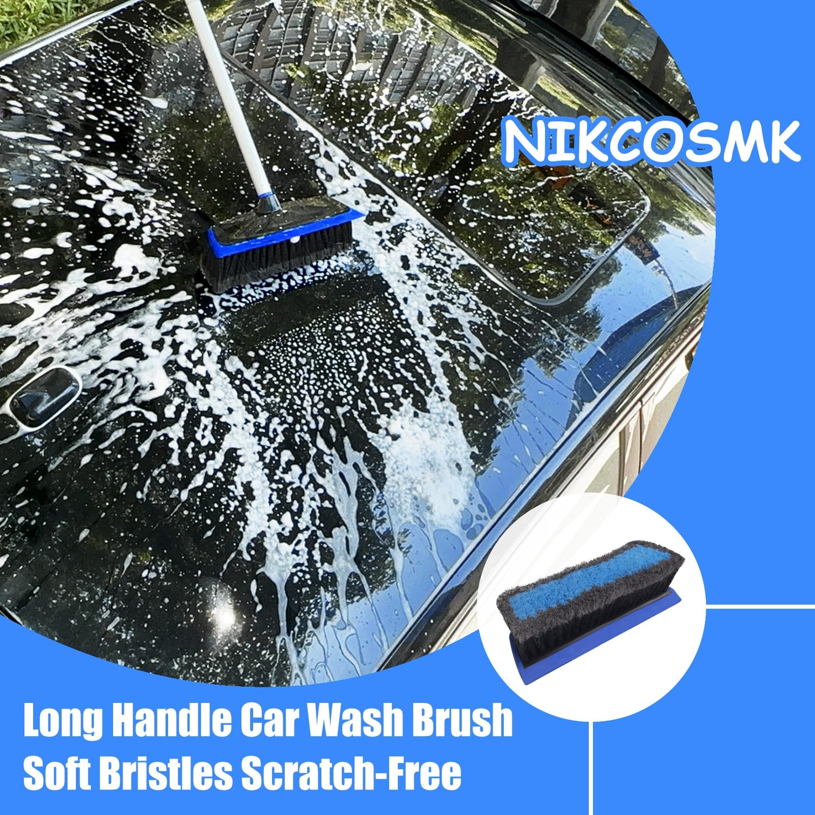 62″ Car Wash Brush Kit Long Handle Mop Tire Brush Squeegee for Car Truck RV