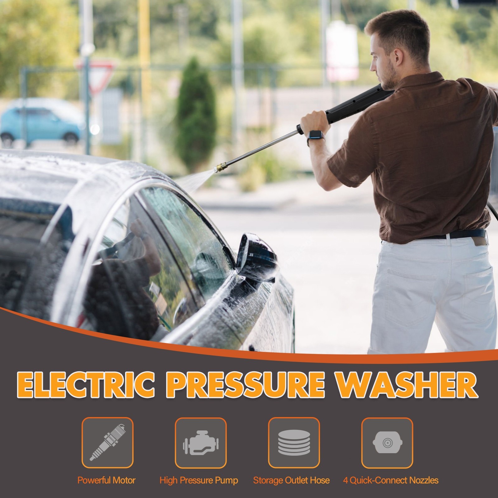 Pressure Washer 4200PSI 2.5GPM, Steel Lance, 4 Nozzle Tips, for Car, Patio