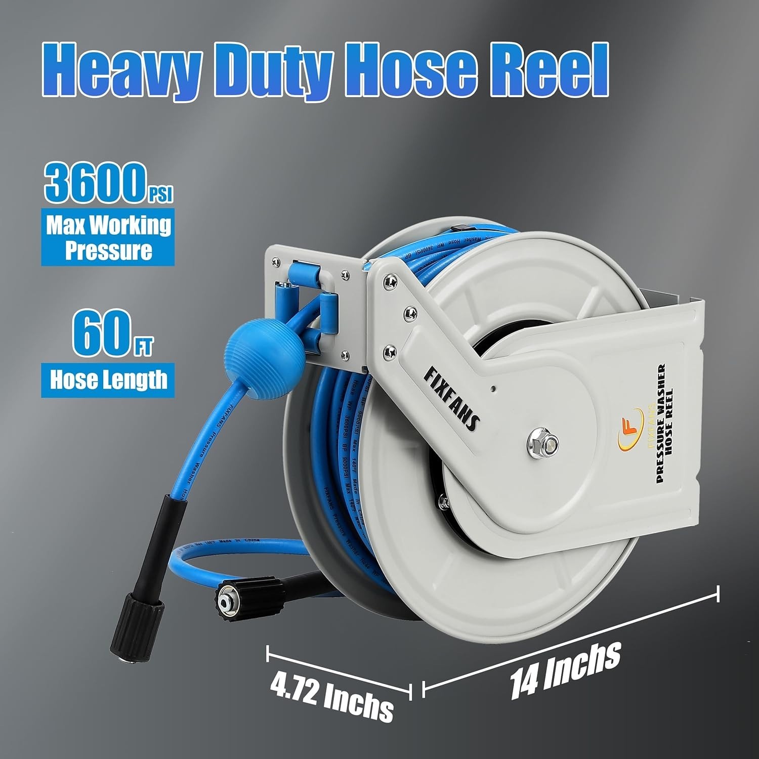 60ft Pressure Washer Hose Reel, Auto Rewind, 3600 PSI Heavy Duty
