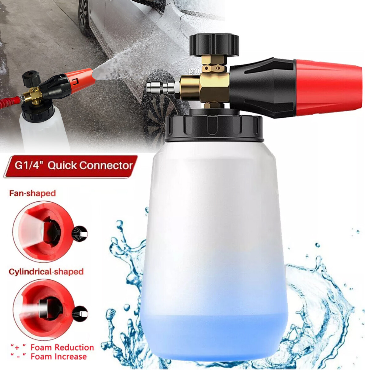 1/4″ Snow Foam Lance Cannon Washer Gun Soap Pressure Car Foamer Wash Jet Bottle