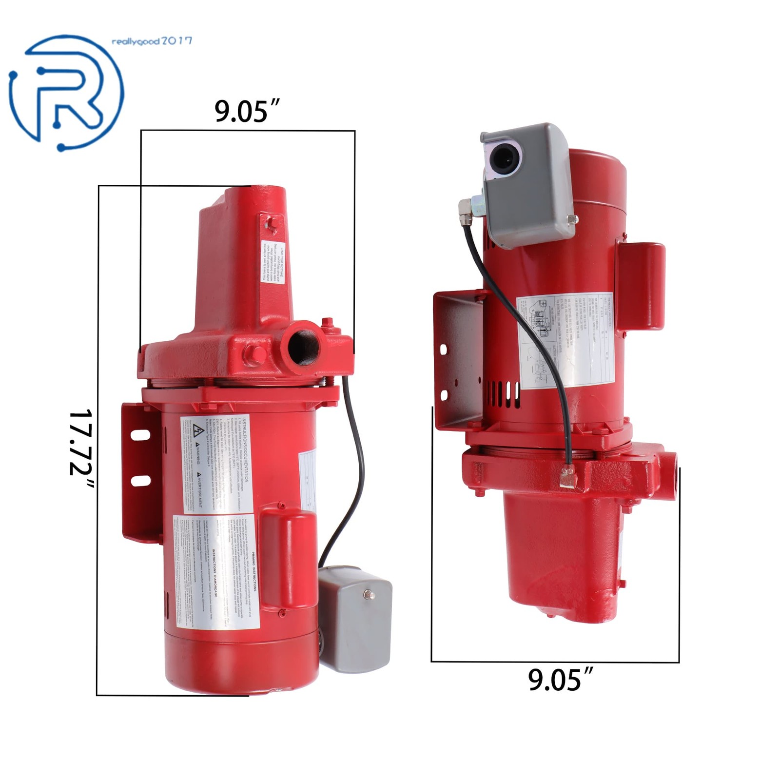 602208 1 HP 23 GPM Dual Voltage 115/230 Volt Cast Iron Shallow Well Jet Pump Red