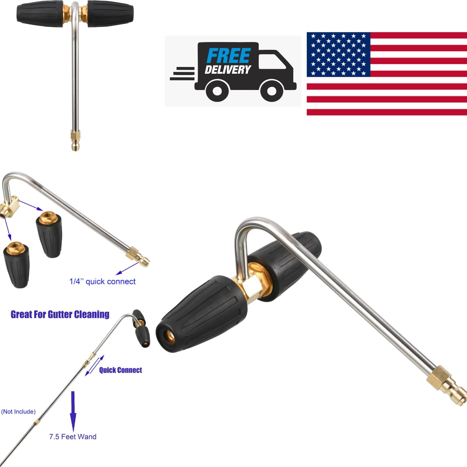 Pressure Washer Gutter Attachment 3300 PSI Brass Stainless Steel Construction