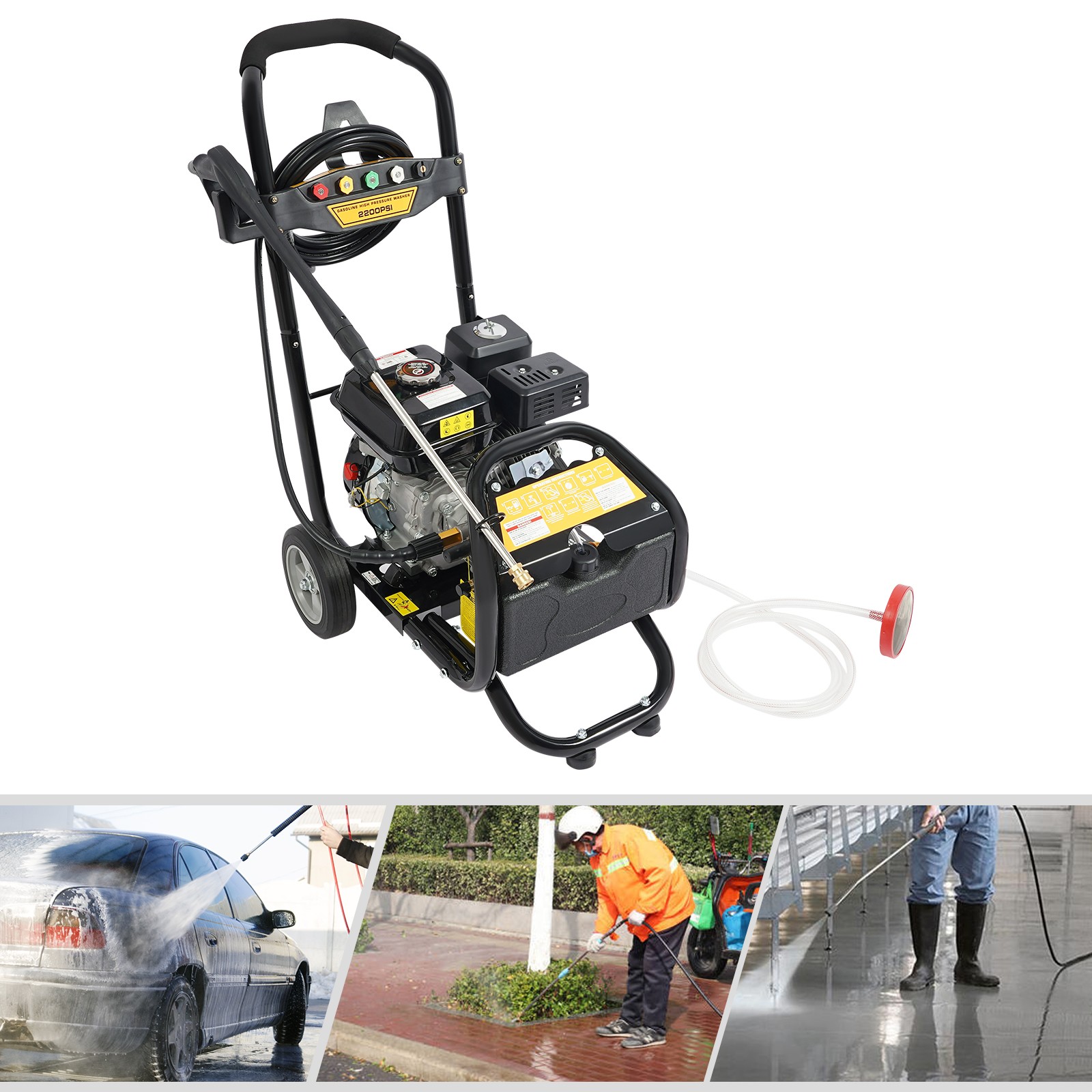 2200PSI Gasoline High Pressure Washer 7HP Gasoline Manual Washer w/ Hose 3400RPM