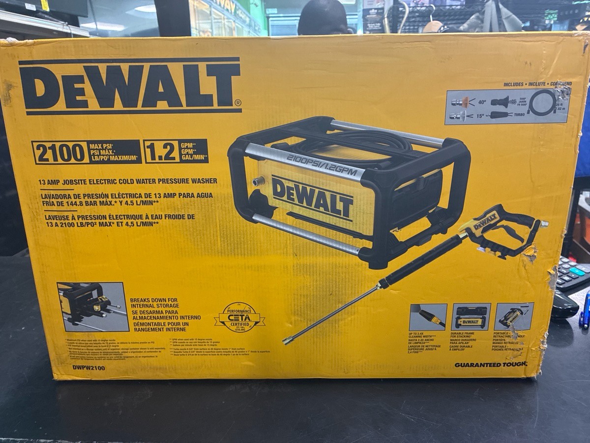 Dewalt DWPW2100 13 Amp Jobsite Pressure Washer 2100 PSI 1.2 GPM OB (HPB030138)