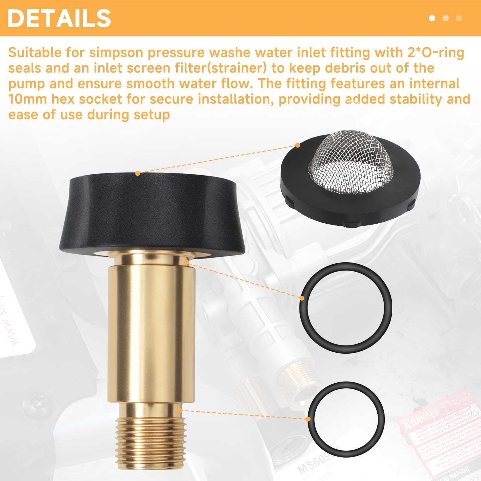 7110166 Water Inlet Fitting 3/8″ Filter Pump Inlet to 3/4″ Pressure Washer Ga…