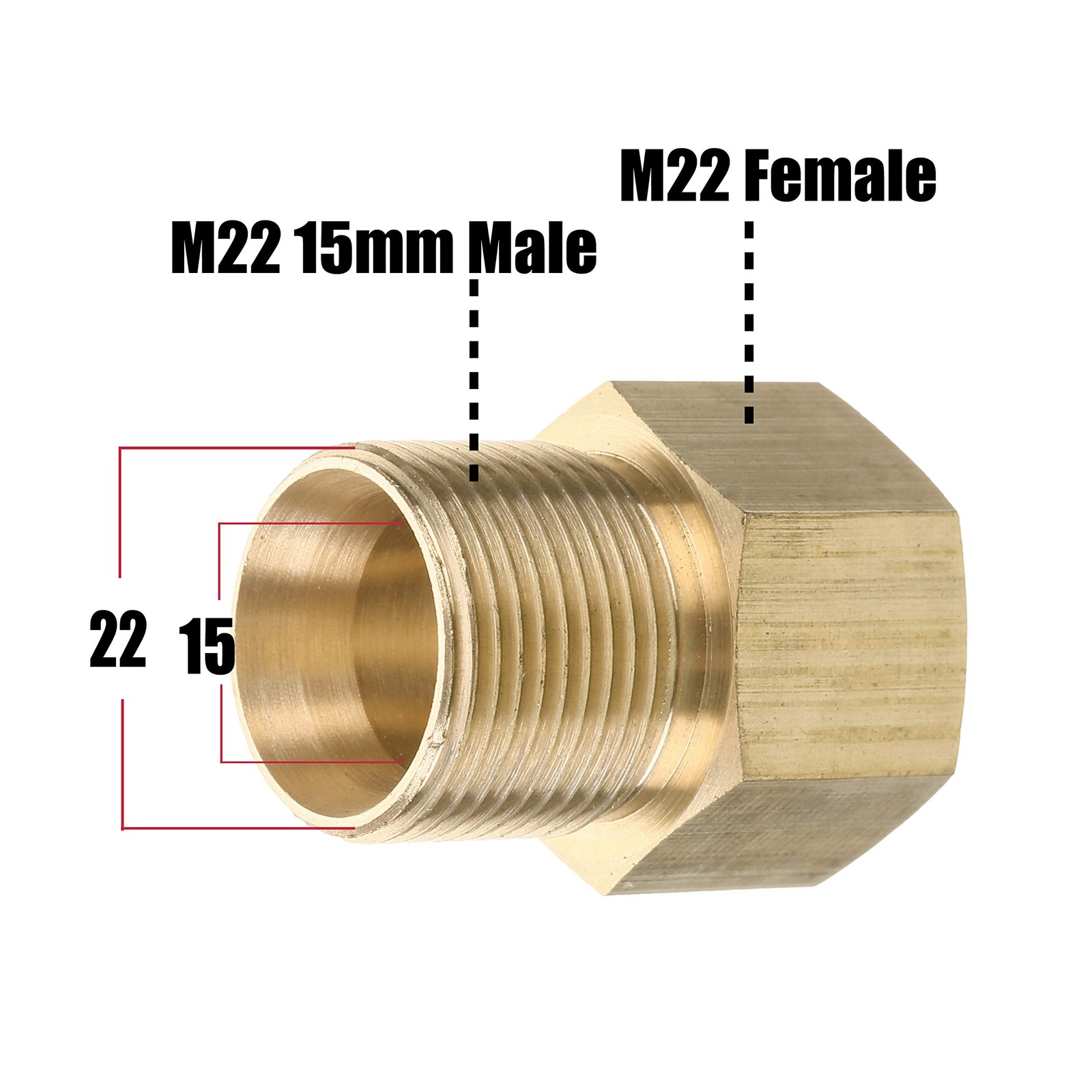 Pressure Washer Coupler, Metric M22 15mm Male Thread to M22 14mm Female Fitti