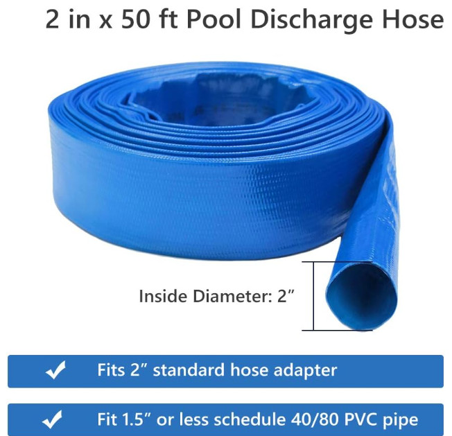 Manguera piscina 2″x50FT resistente presión, drenaje agua, flexible azul