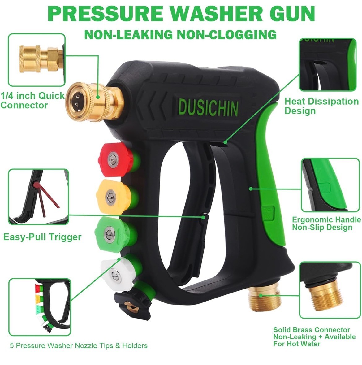 Pressure Washer Trigger Handle 3000 PSI, 1/4″ Quick Connect, M22 14mm/15mm