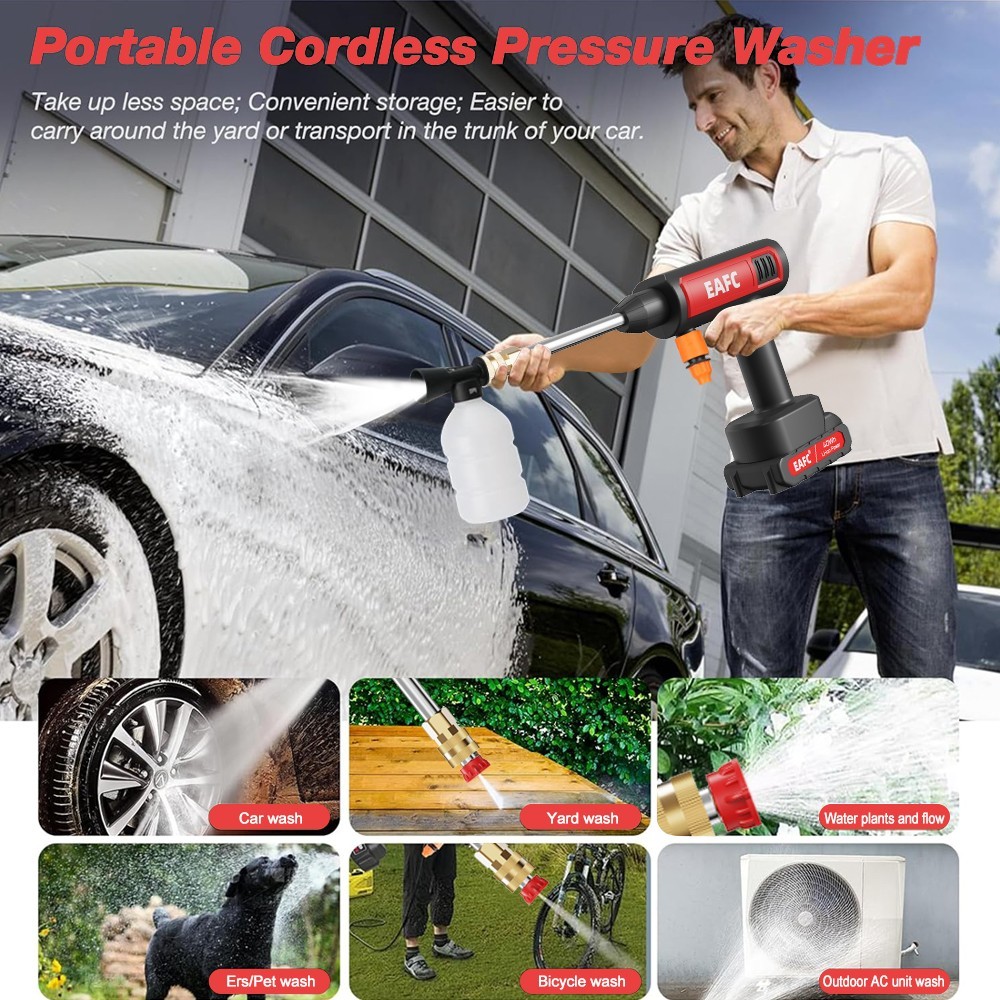 60Bar Cordless High Pressure Car Washer Spray Water Gun Foam Generator
