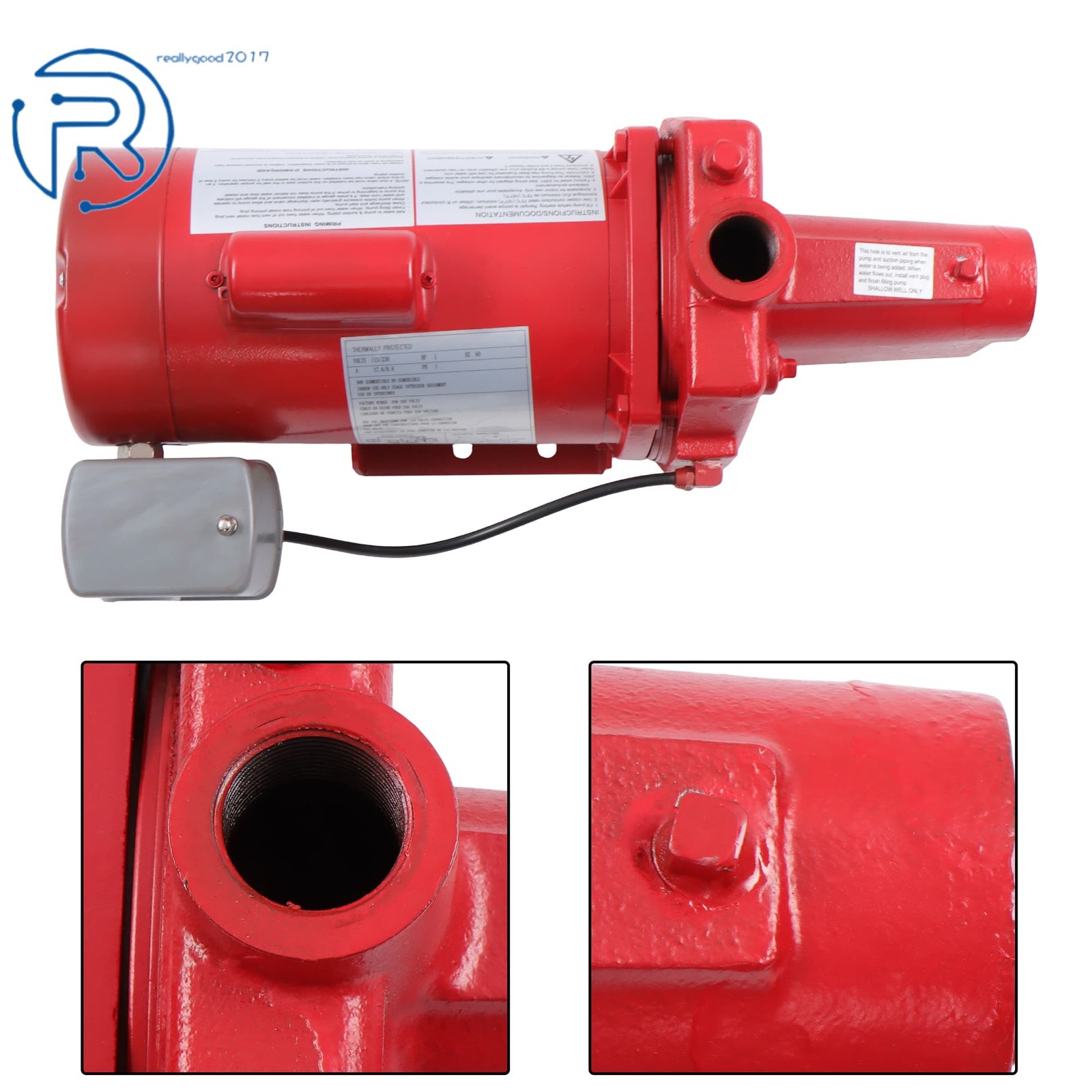 602208 1 HP 23 GPM Dual Voltage 115/230 Volt Cast Iron Shallow Well Jet Pump Red