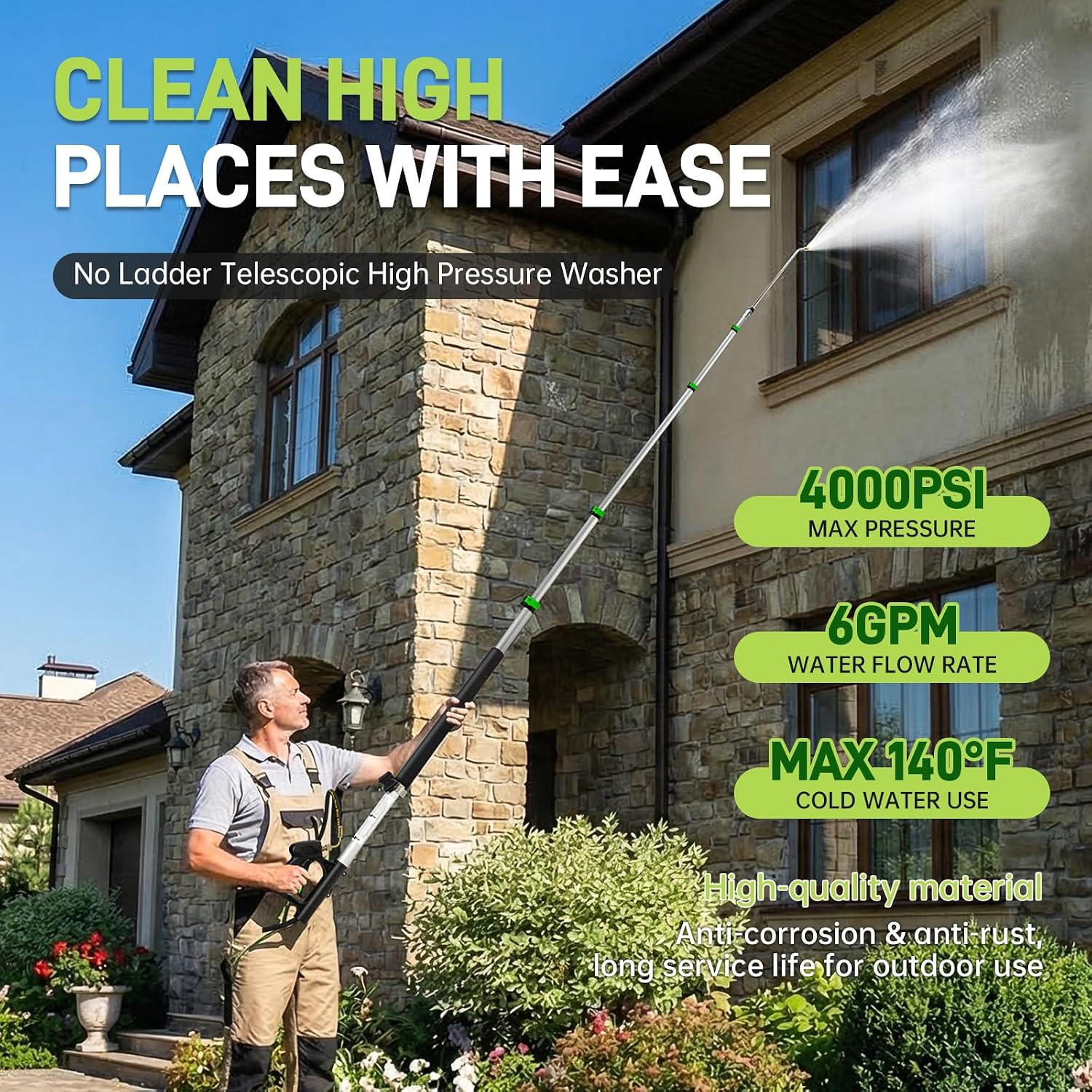 24 FT Telescoping Pressure Washer Wand with Pressure Washer Extension Wand,Gutte