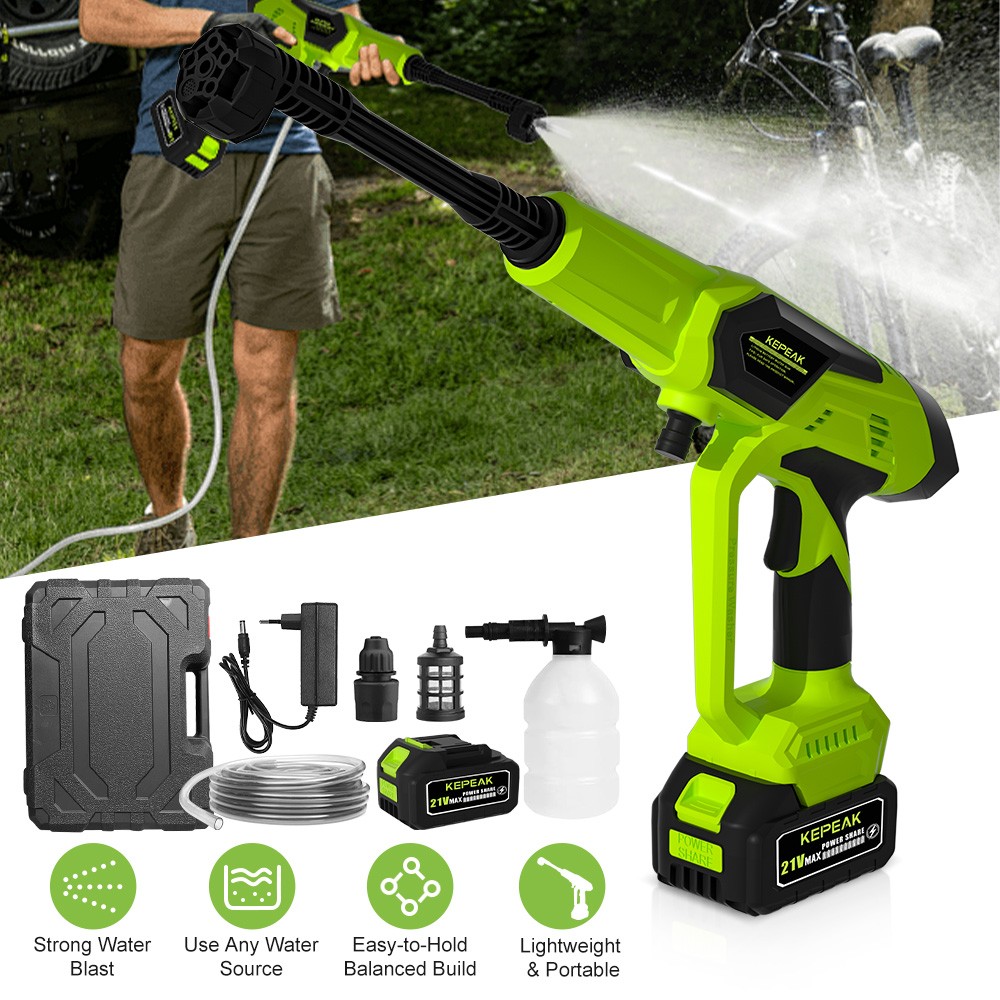 Cordless High Pressure Car Washer Water Spray Gun w/ 6-in-1 Nozzle & 2 Batteries