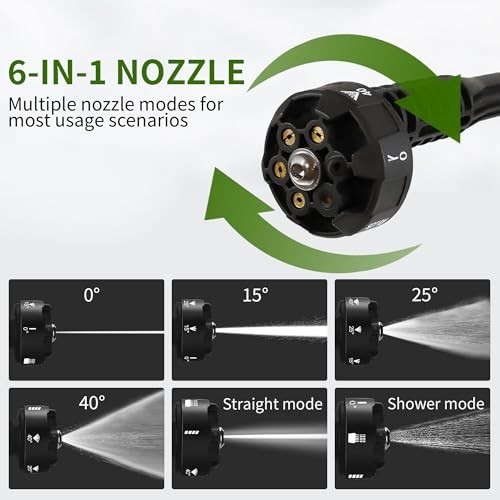 Portable Cordless Pressure Washer 1200PSI, 4Ah Battery & Charger, 6-in-1 Nozzle,