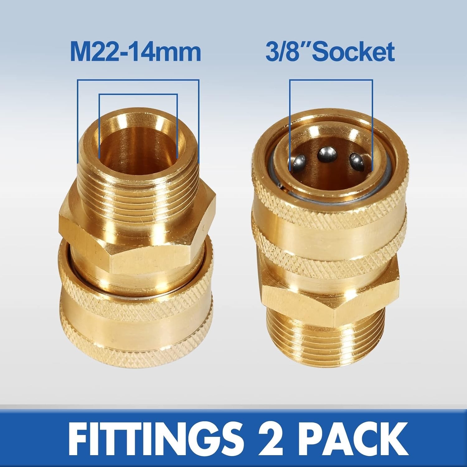 TOOLCY 4000 psi Power Washer Adapters M22-14mm Male to 3/8” Socket Coupler