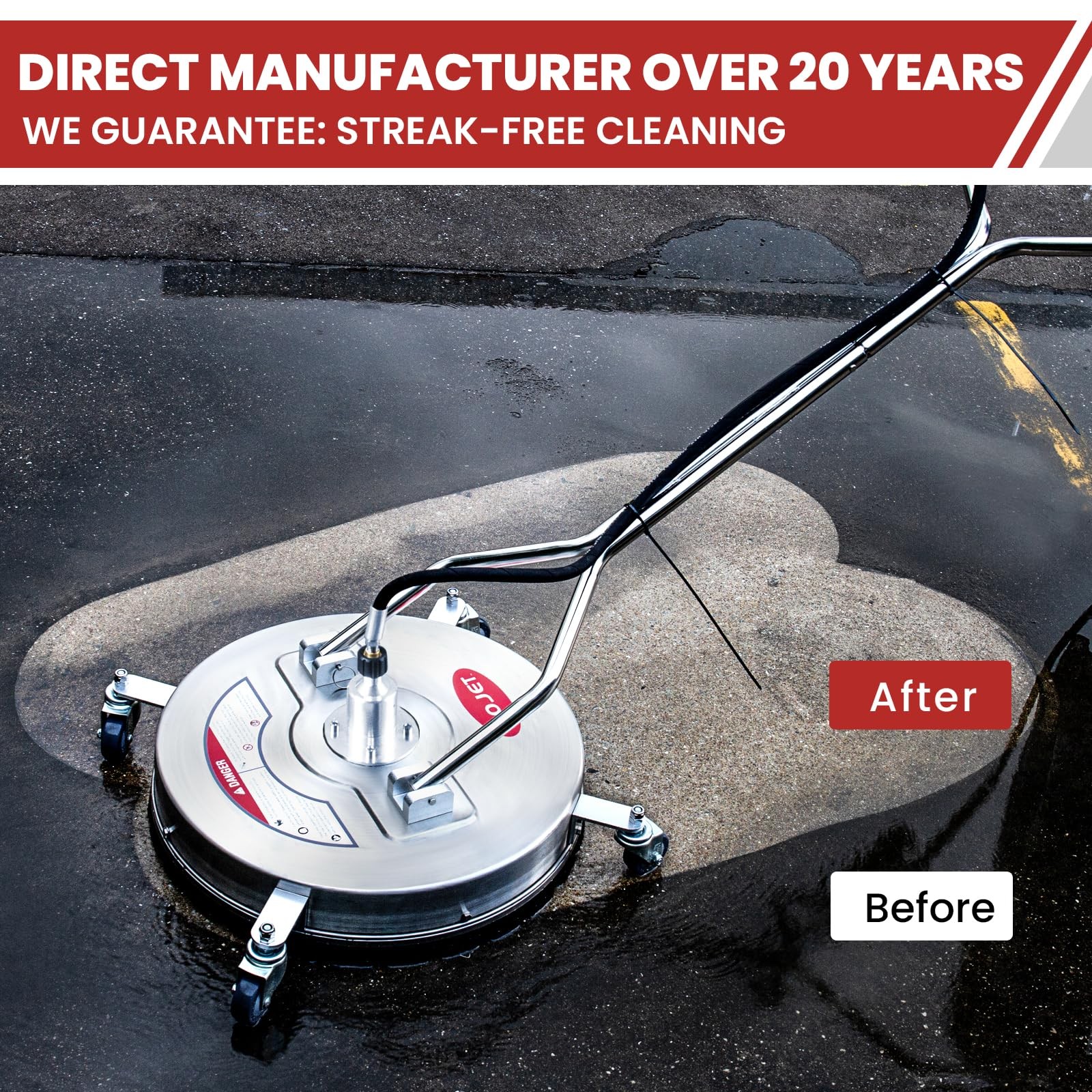 20 Inch Surface Cleaner 4500PSI Stainless Steel 4 Wheels Dual Handles Driveway P