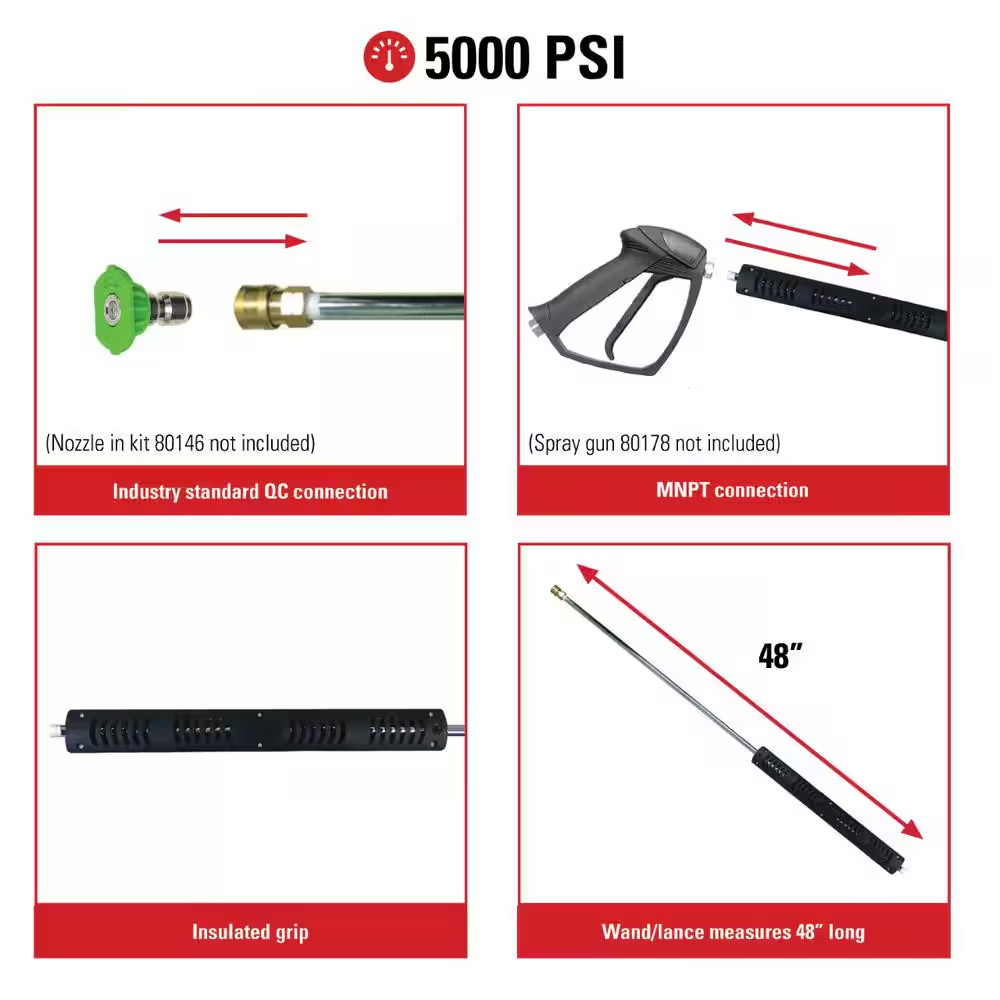 Universal 48 In. Insulated Extension Spray Wand with MNPT Inlet Connection for H