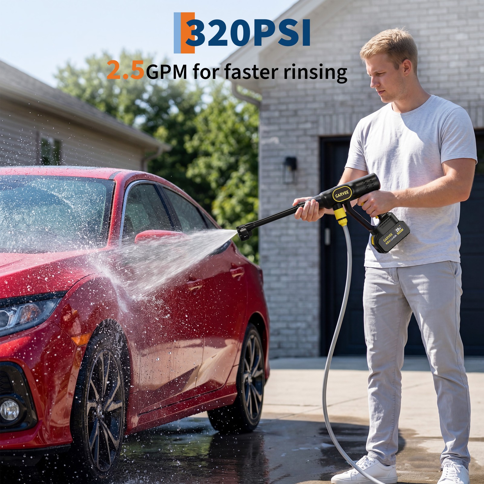 Wireless Pressure Washer 20V, 320PSI Brushless Motor, 6-in-1 Adjustable Nozzle
