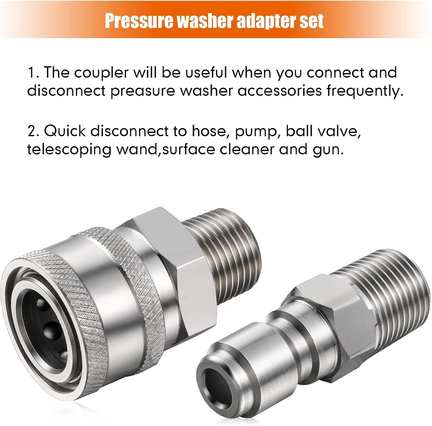 4 Sets NPT 3/8 Inch Stainless Steel Pressure Washer Adapters Set
