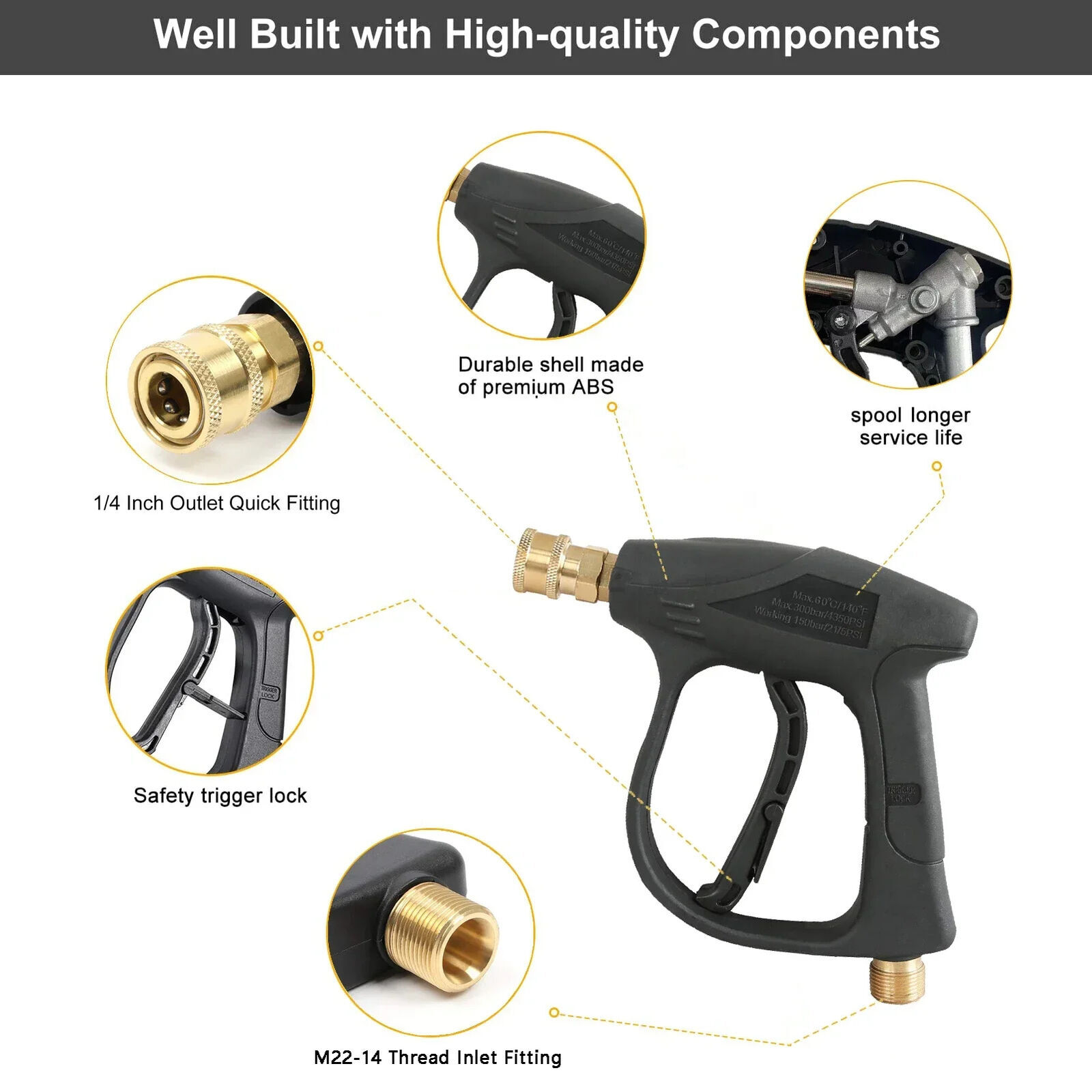 1/4″ Snow Foam Soap Lance Cannon Pressure Jet Bottle Quick Spray Washer Gun