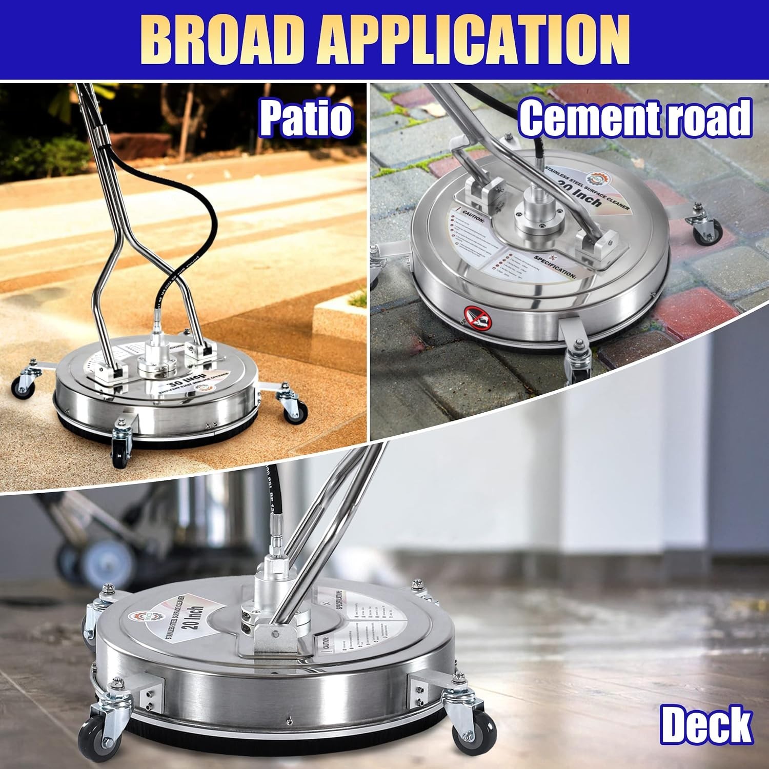 Time-Saving 20″ Pressure Washer Surface Cleaner with Wheels and Features
