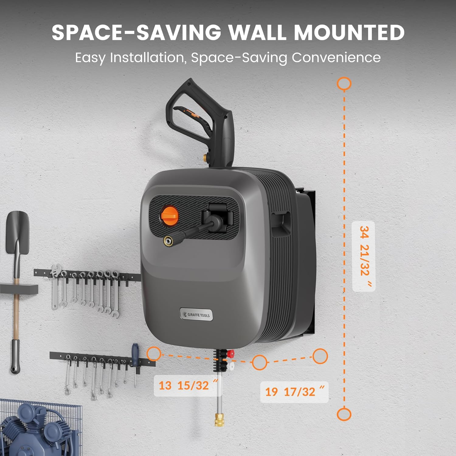 Grandfalls Retractable Pressure Washer G20B, 2500 PSI 2.2 GPM, Wall Mounted Powe