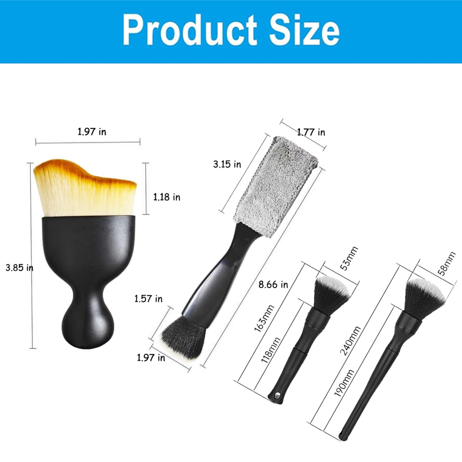 4 PCS Car Detailing Brushes Set, Cleaning Brush Interior Black