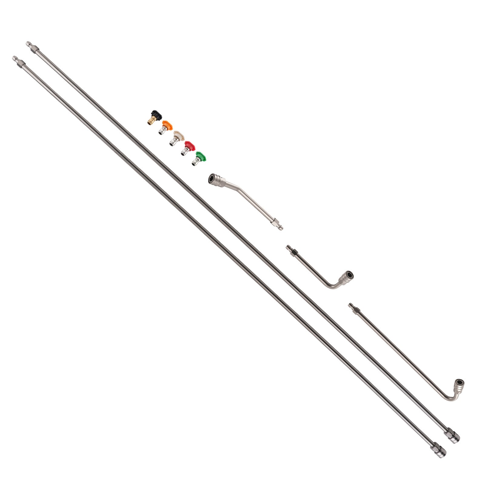 60 Inch Stainless Pressure Washer Extension Wand with Curved Rods & Tips Set