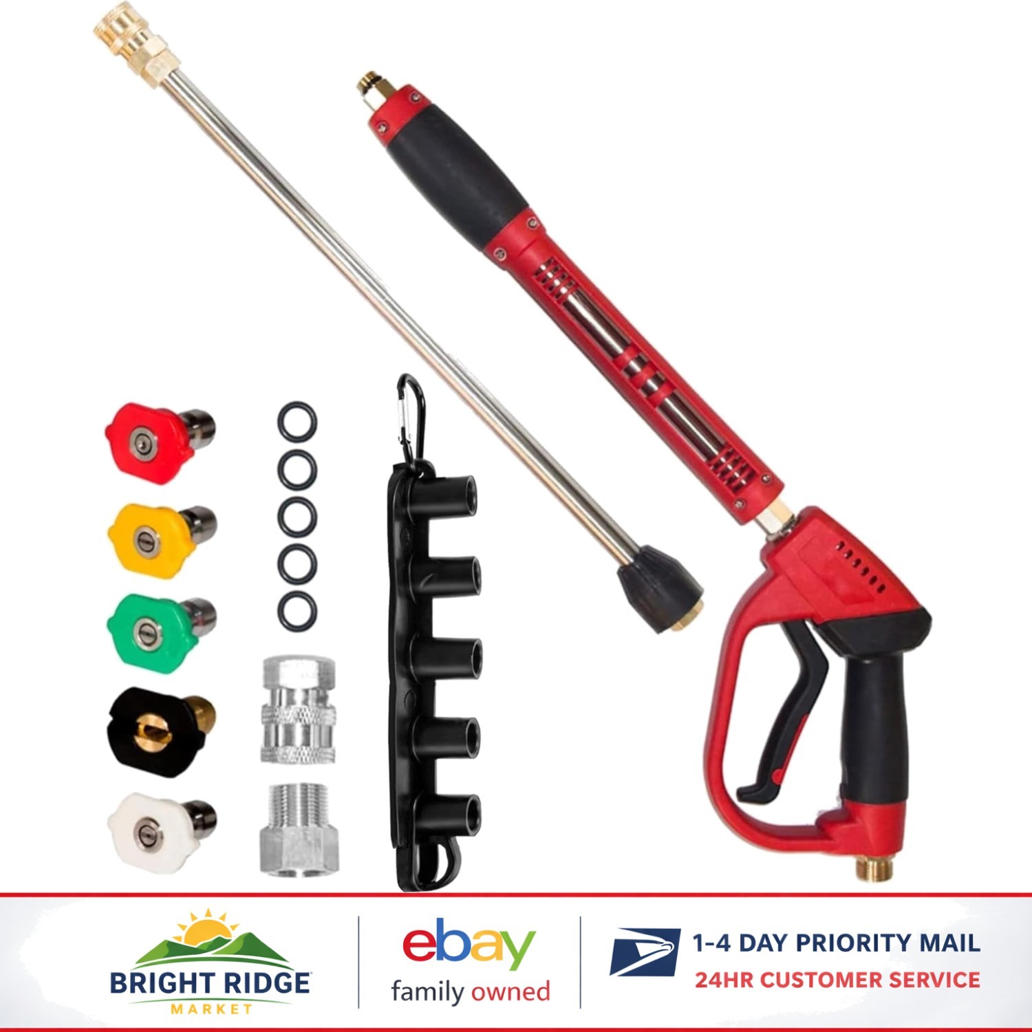 High Pressure Washer Gun with 40 Inch Wand and Multiple Nozzle Tips Included