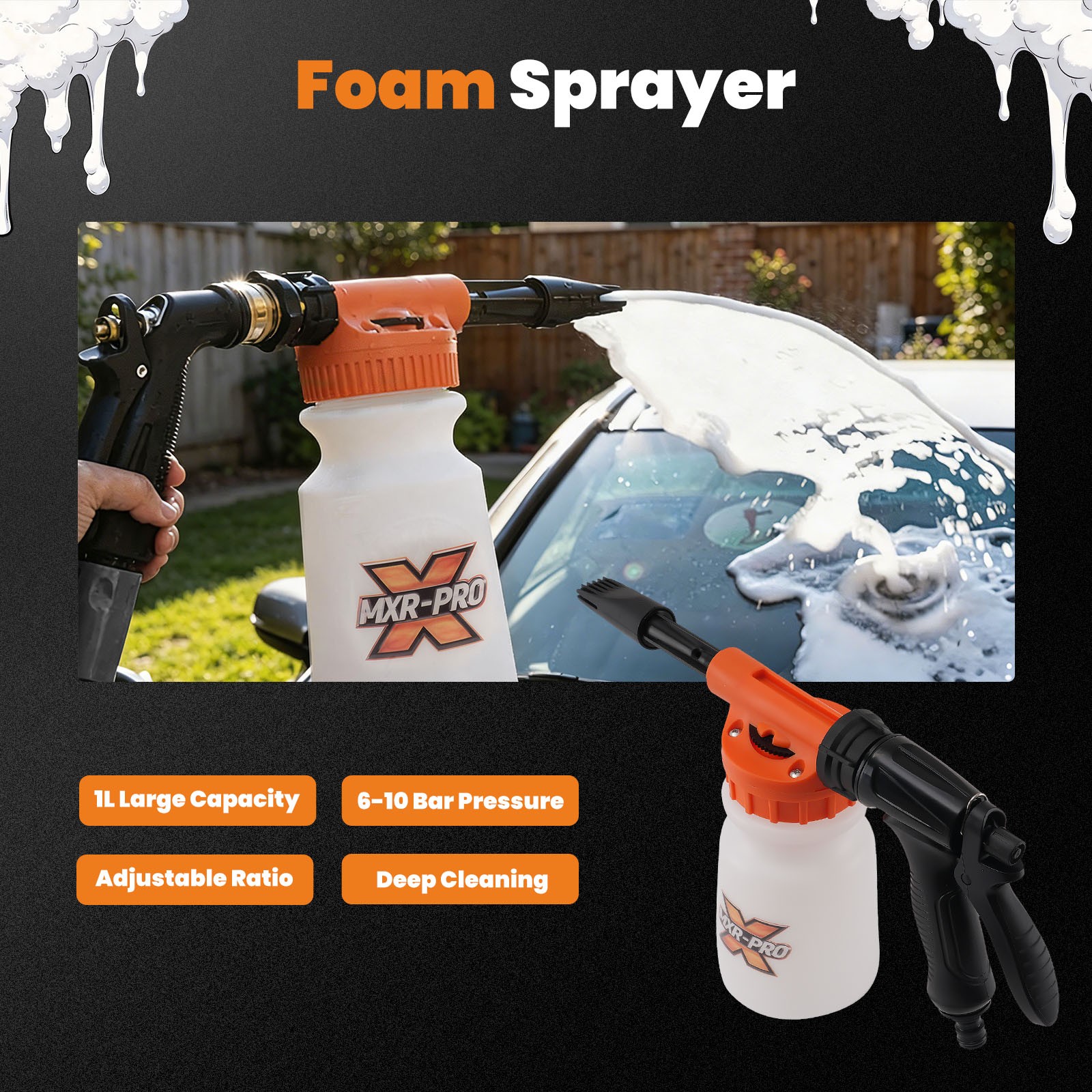 1L Car Wash Foam Cannon for Snow Foam Lance Plastic Bottle Quick Connect