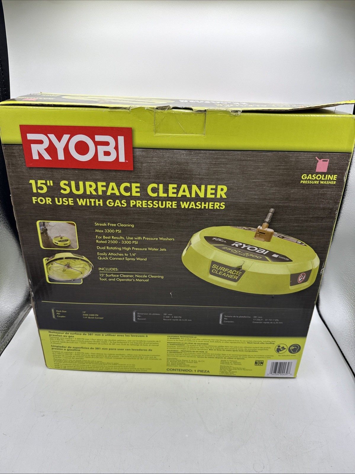 Ryobi Surface Cleaner 15 Inch for Gas Pressure Washer 1/4in Quick Connect