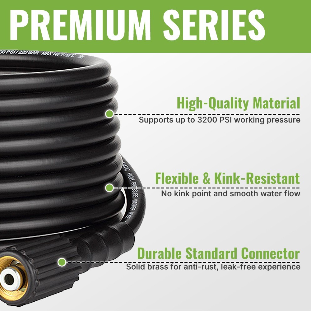 YAMATIC 3200 PSI Anti-Kink Pressure Washer Hose 1/4″ M22-14mm 25 ft/30 ft/50 ft