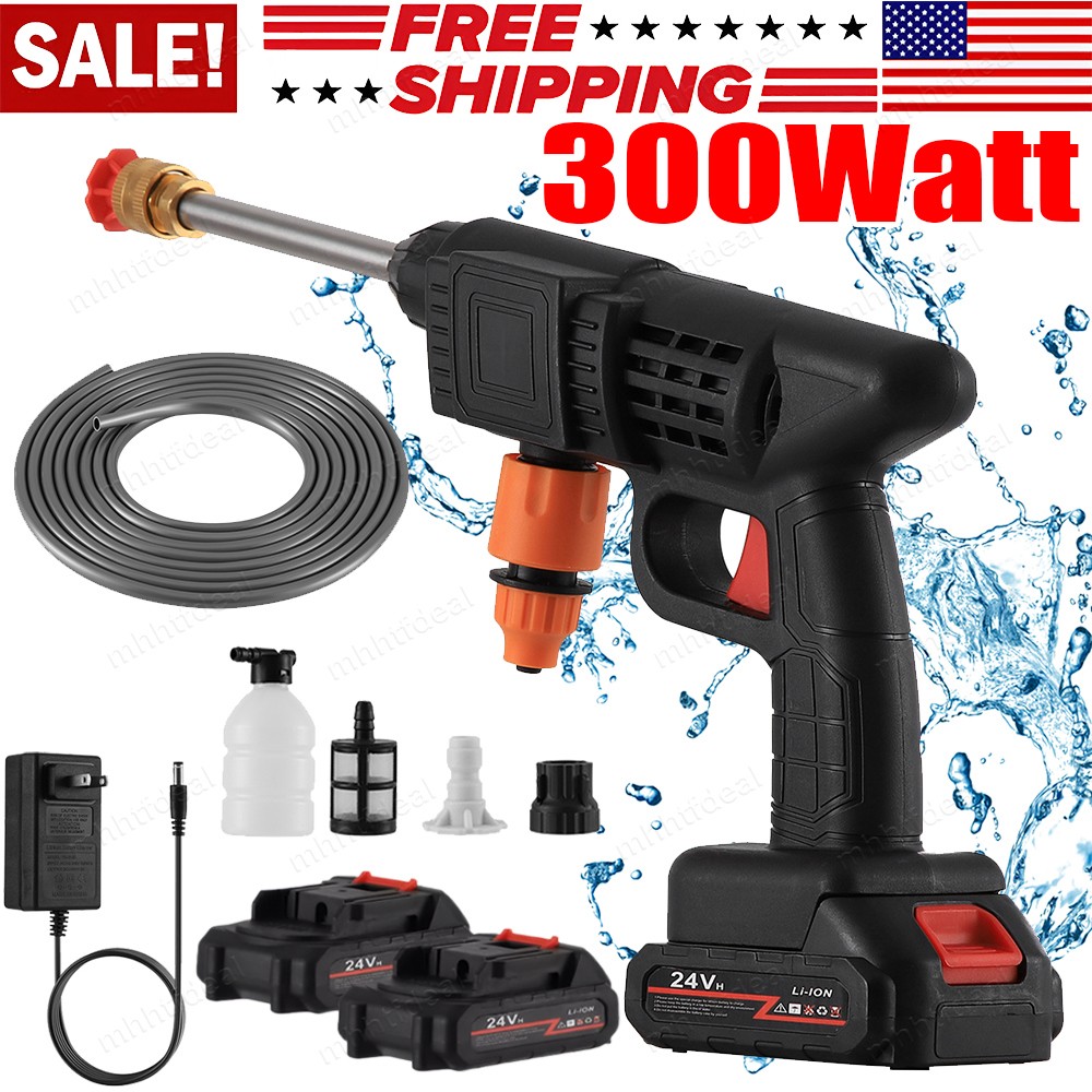 2 Battery Cordless Water Spray Gun Portable High Pressure Car Washer Cleaner
