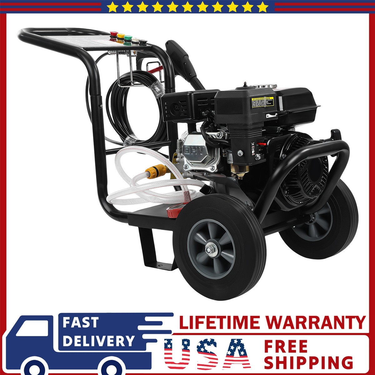 Gas Pressure Washer for Cars Fences Onboard Soap Tank 3500PSI 2.6GPM Spray Gun