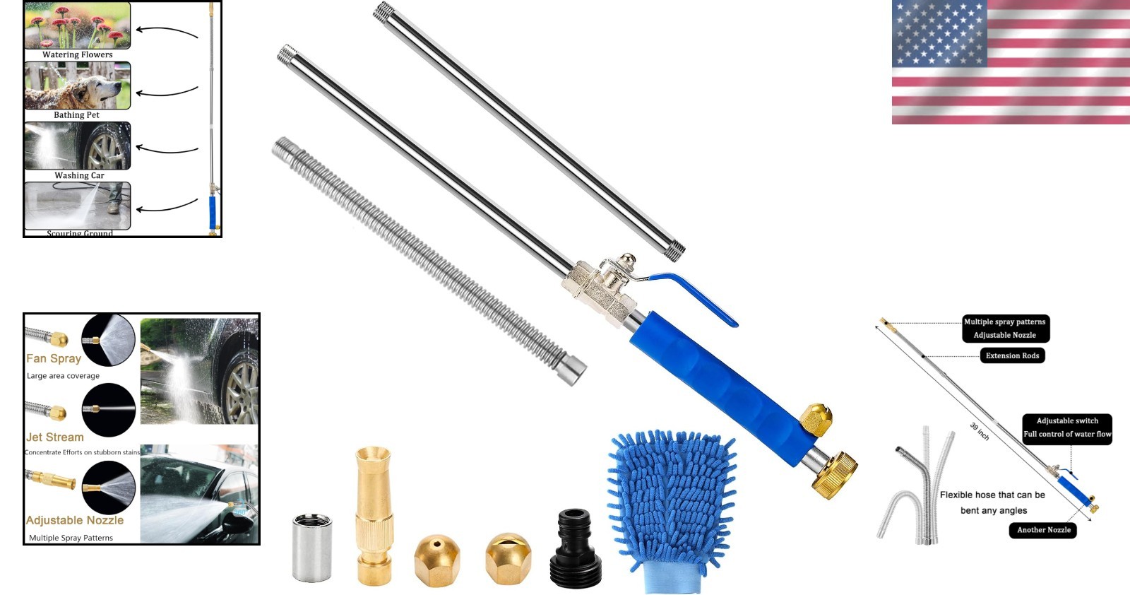 High Pressure Water Wand with Three Interchangeable Nozzles for Versatile Use