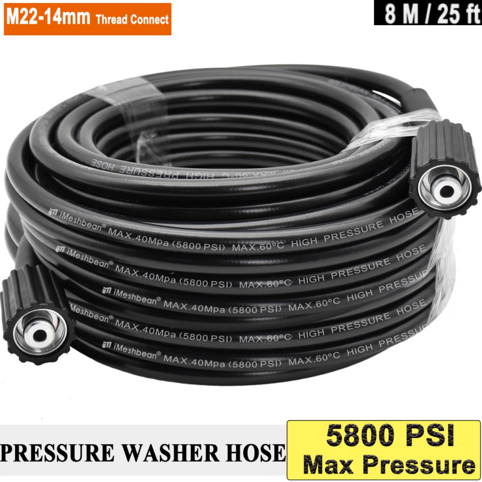 20/25/50/100FT 5800PSI High Pressure Washer Hose-M22 Power Washer Extension Hose