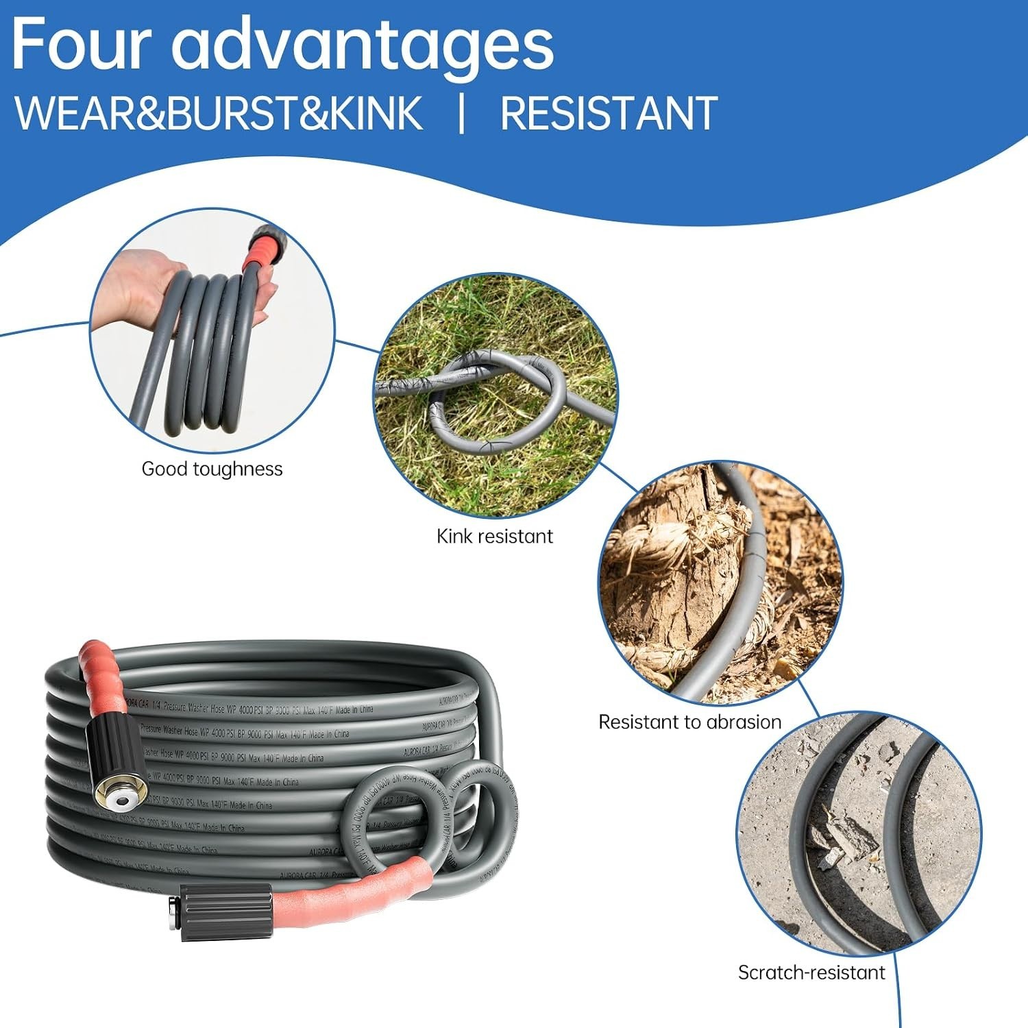 25FT Kink-Resistant Pressure Washer Hose – 4000 PSI, M22 Compatible