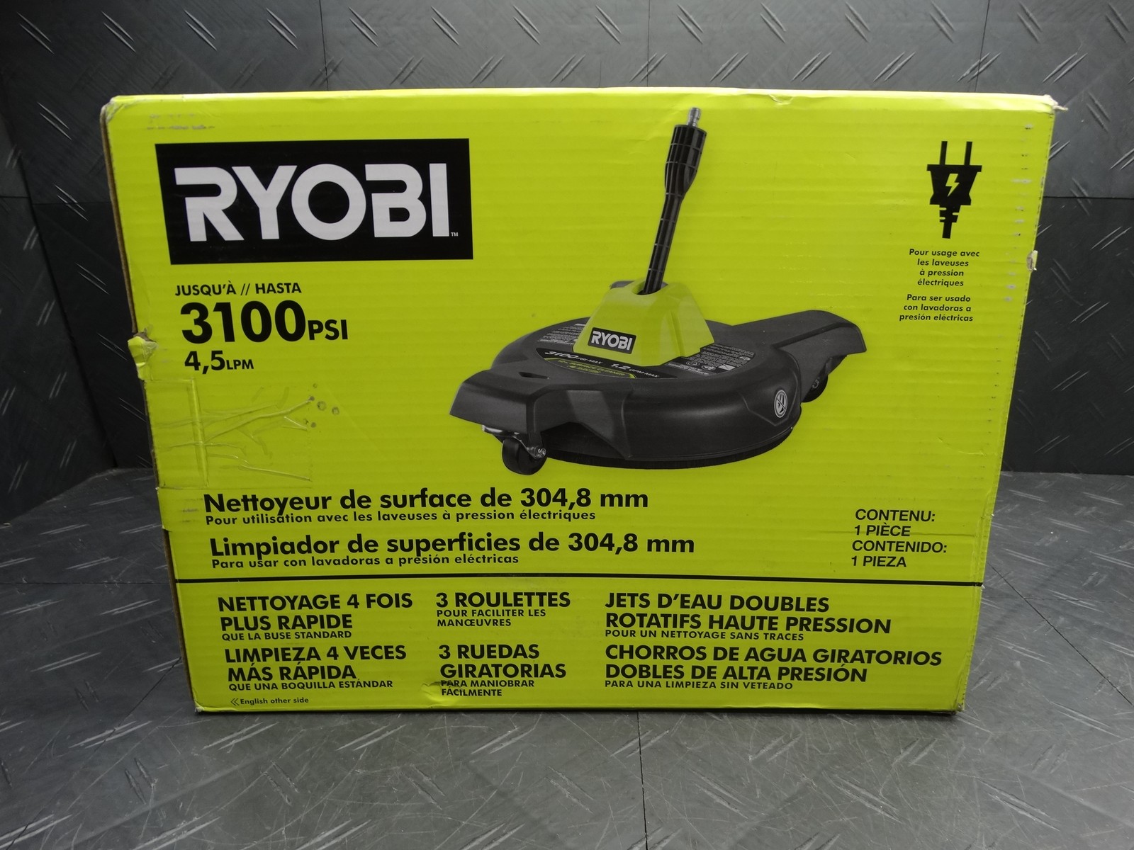 RYOBI 12 in 3100 PSI Electric Pressure Washer Surface Cleaner with Caster Wheels