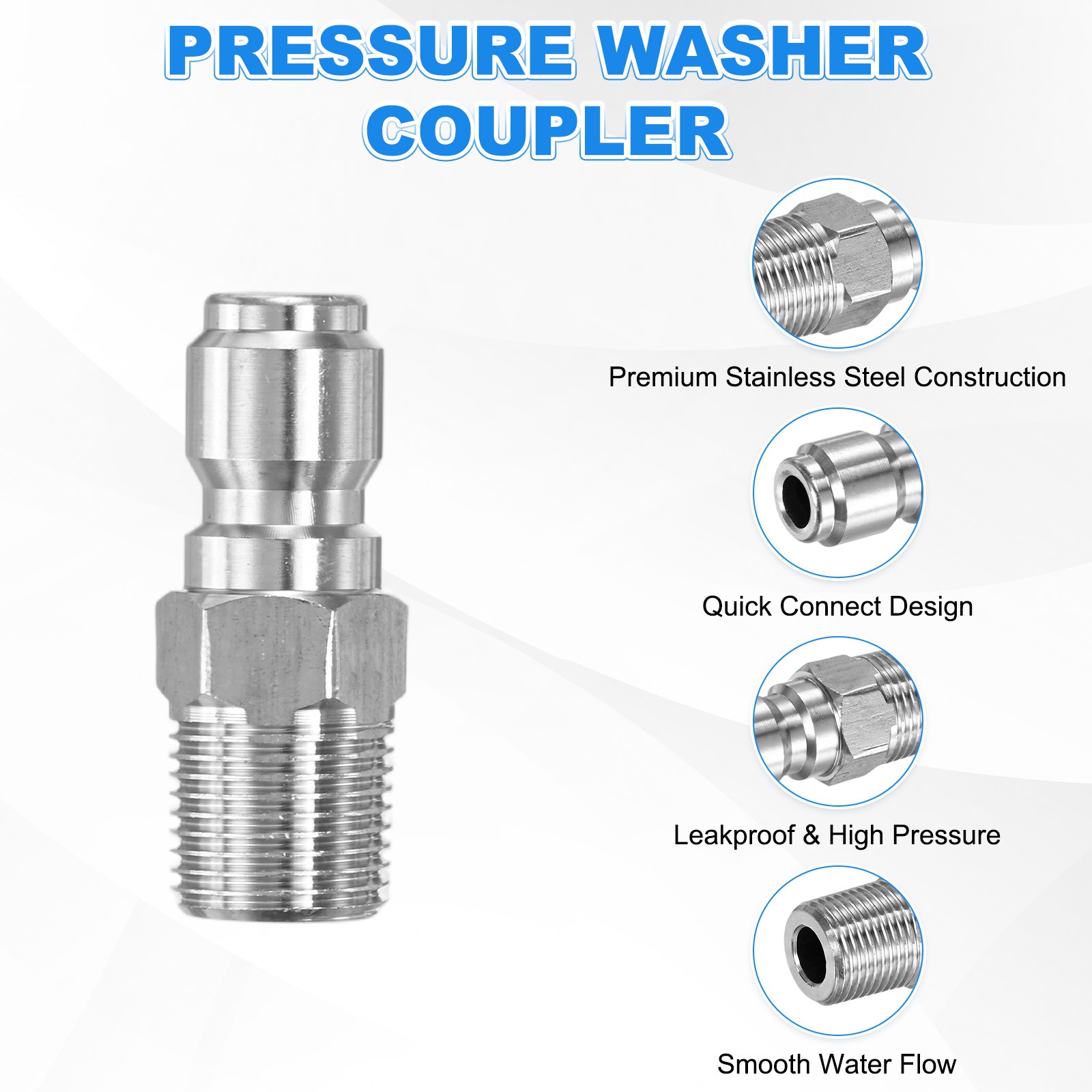 2-Pack Stainless Steel 3/8 Inch Male NPT Outer Thread Pressure Washer Coupler