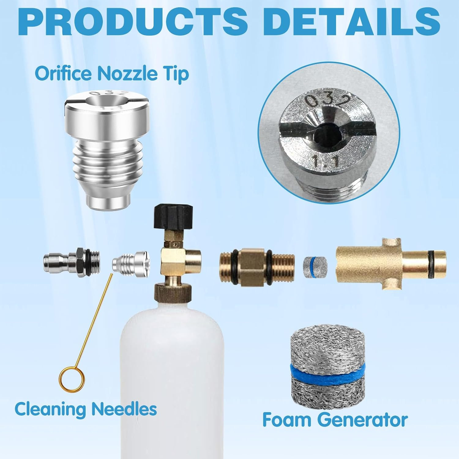 HINGTAI 6Pcs 1.1 Orifice Foam Cannon Orifice Nozzle and Foam Maker Meshes Filter