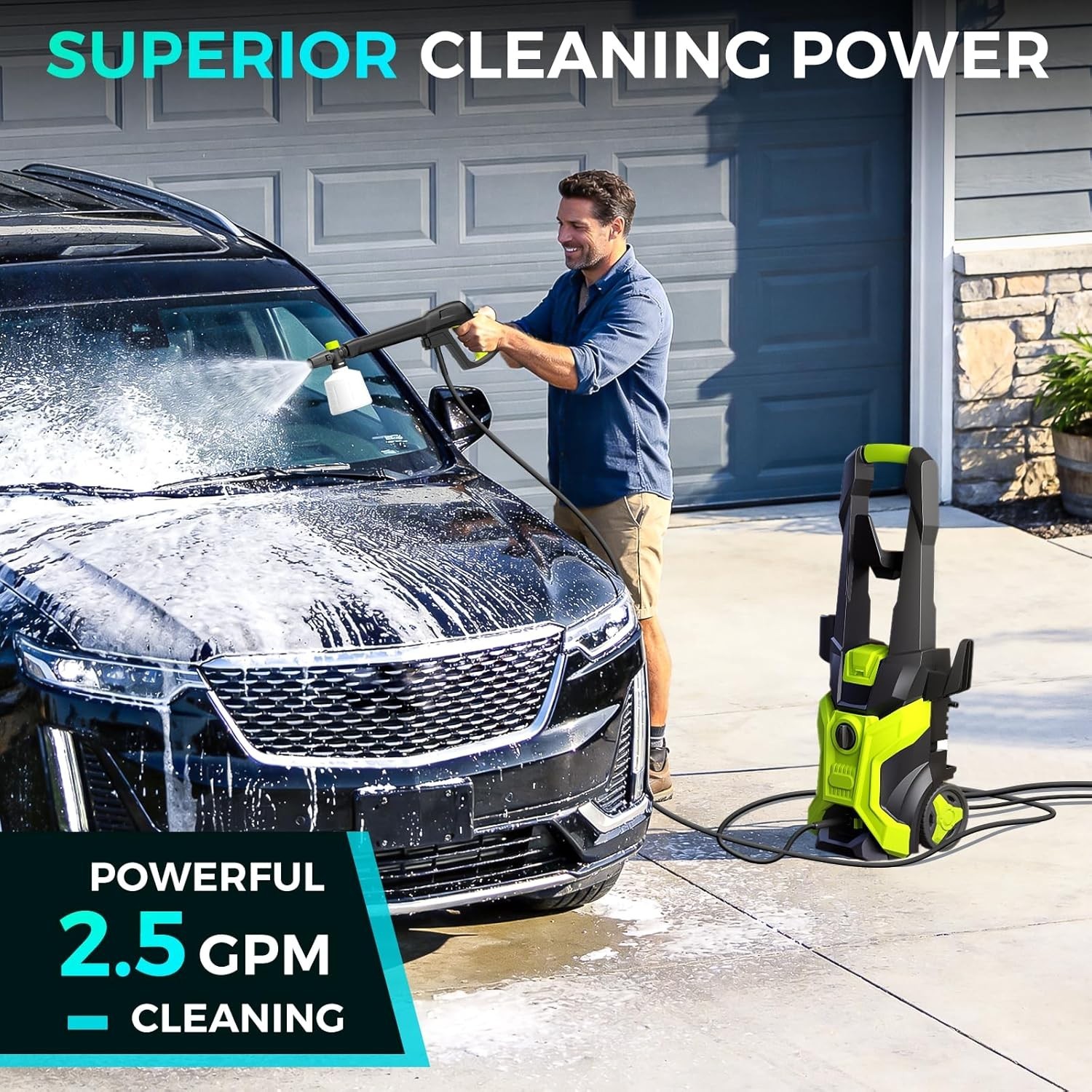 5000 PSI Electric Pressure Washer, 2.5 GPM Portable with Foam Cannon & Nozzles
