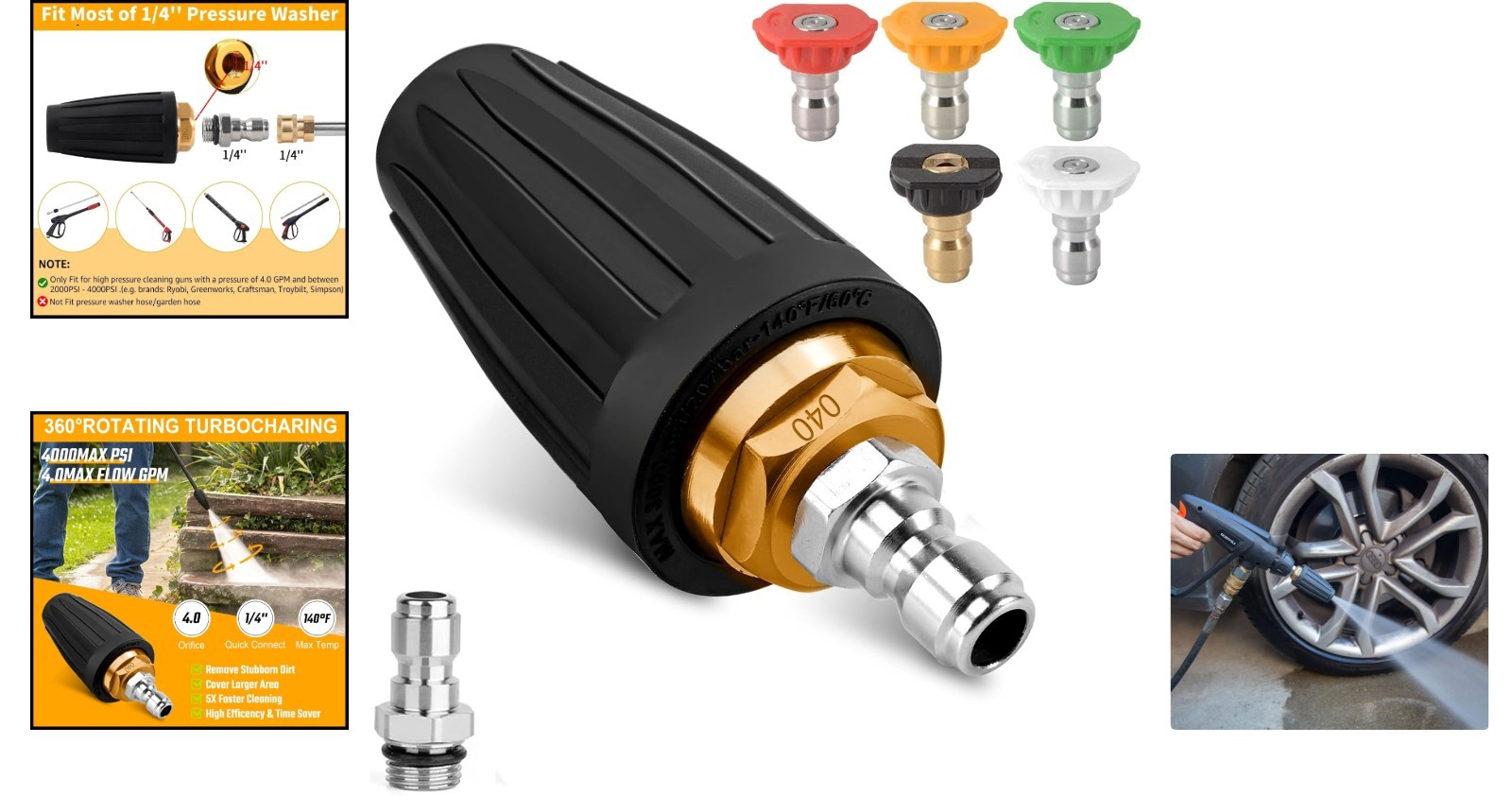360° Rotating Turbo Nozzle Kit – 5 Quick Connect Tips for Ultimate Pressure Wash
