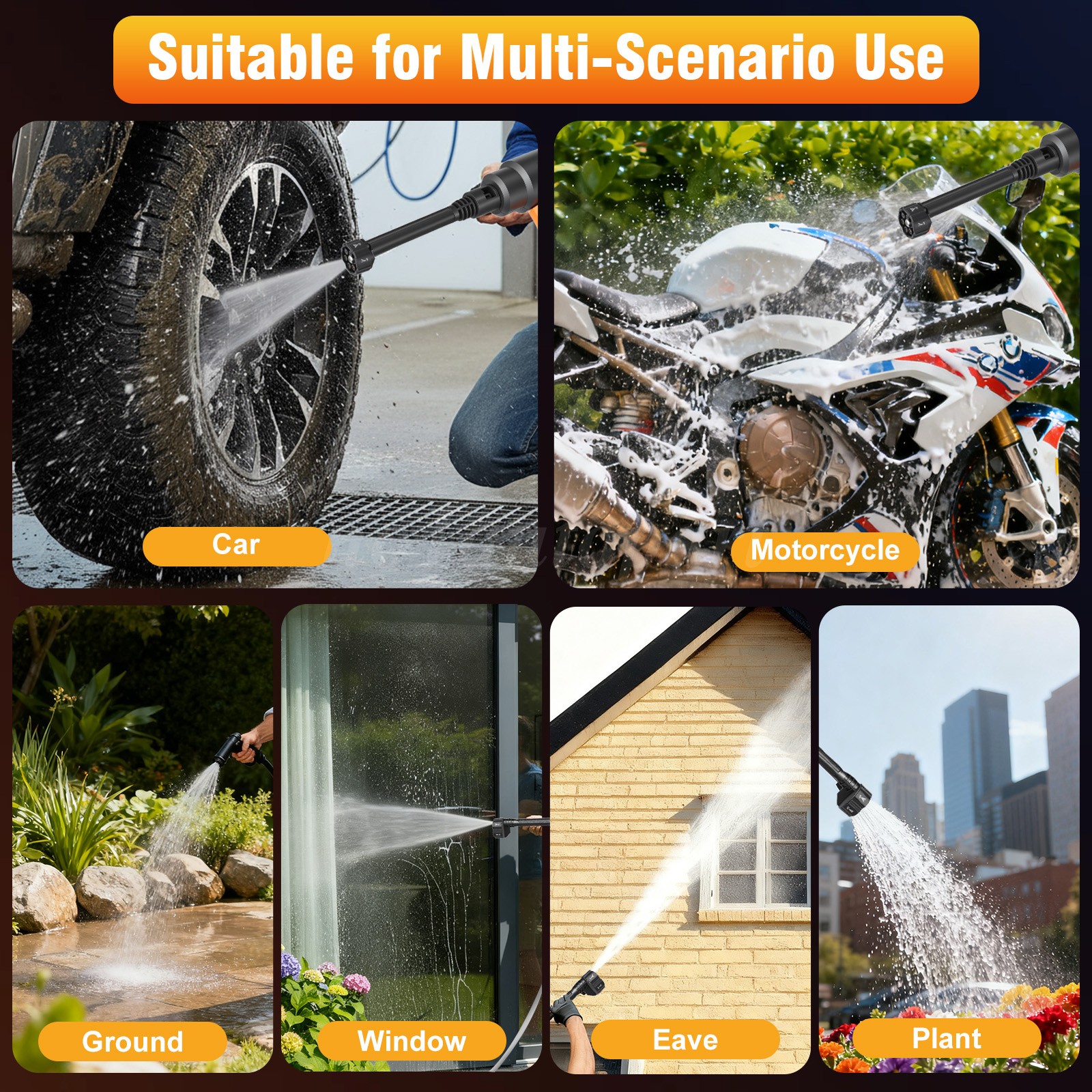 Cordless High Pressure Car Washing Gun Pressure Washer Gun with 6in1 Nozzle