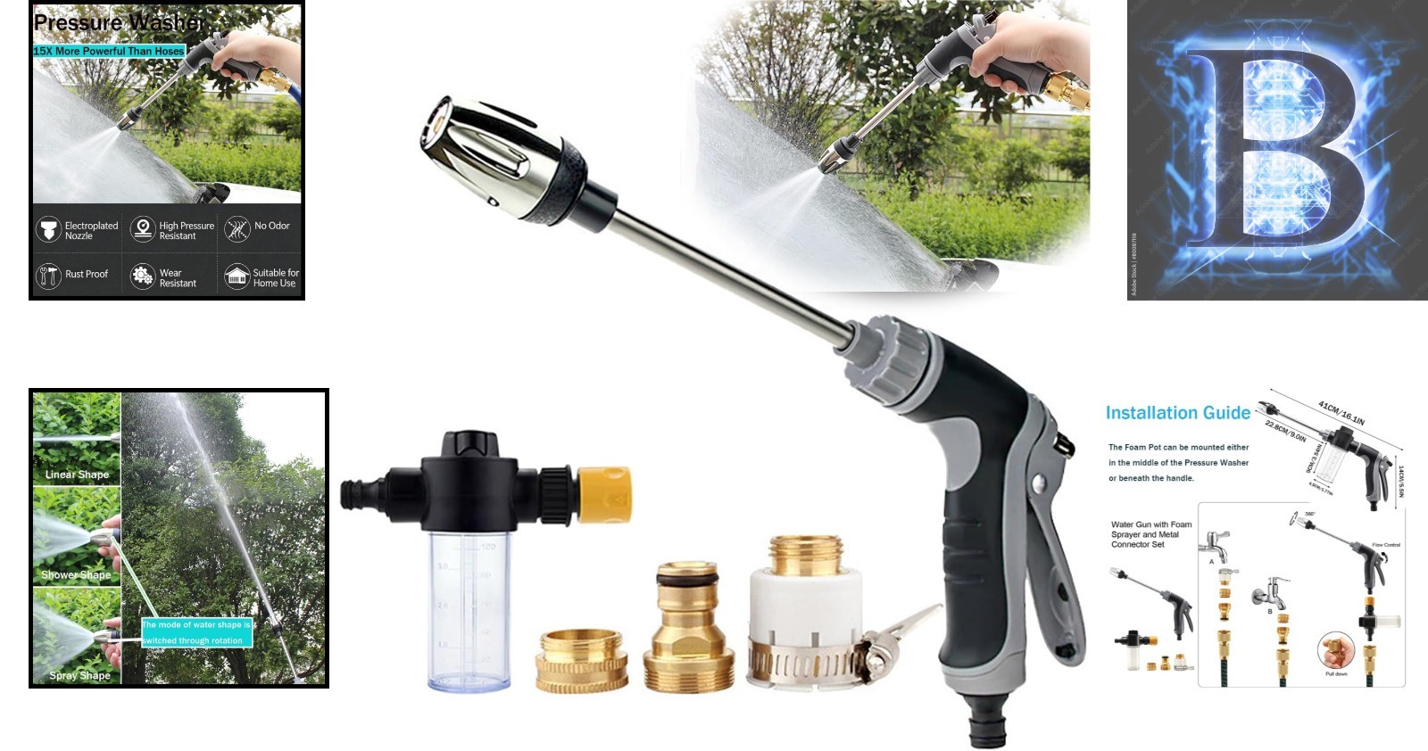 High-Power Aquoxis Pressure Washer: 360° Nozzle with Foam Pot & Metal Connection