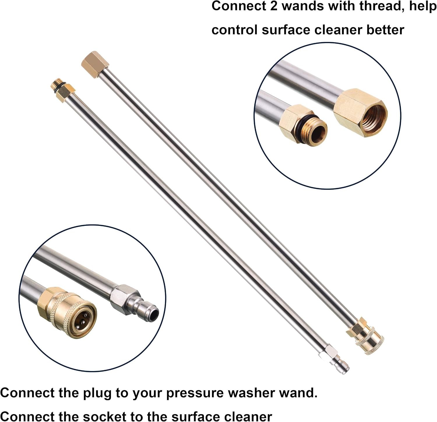 15 Inch Pressure Washer Surface Cleaner with 3 Wheels, 2 Extension Wands, Surfac
