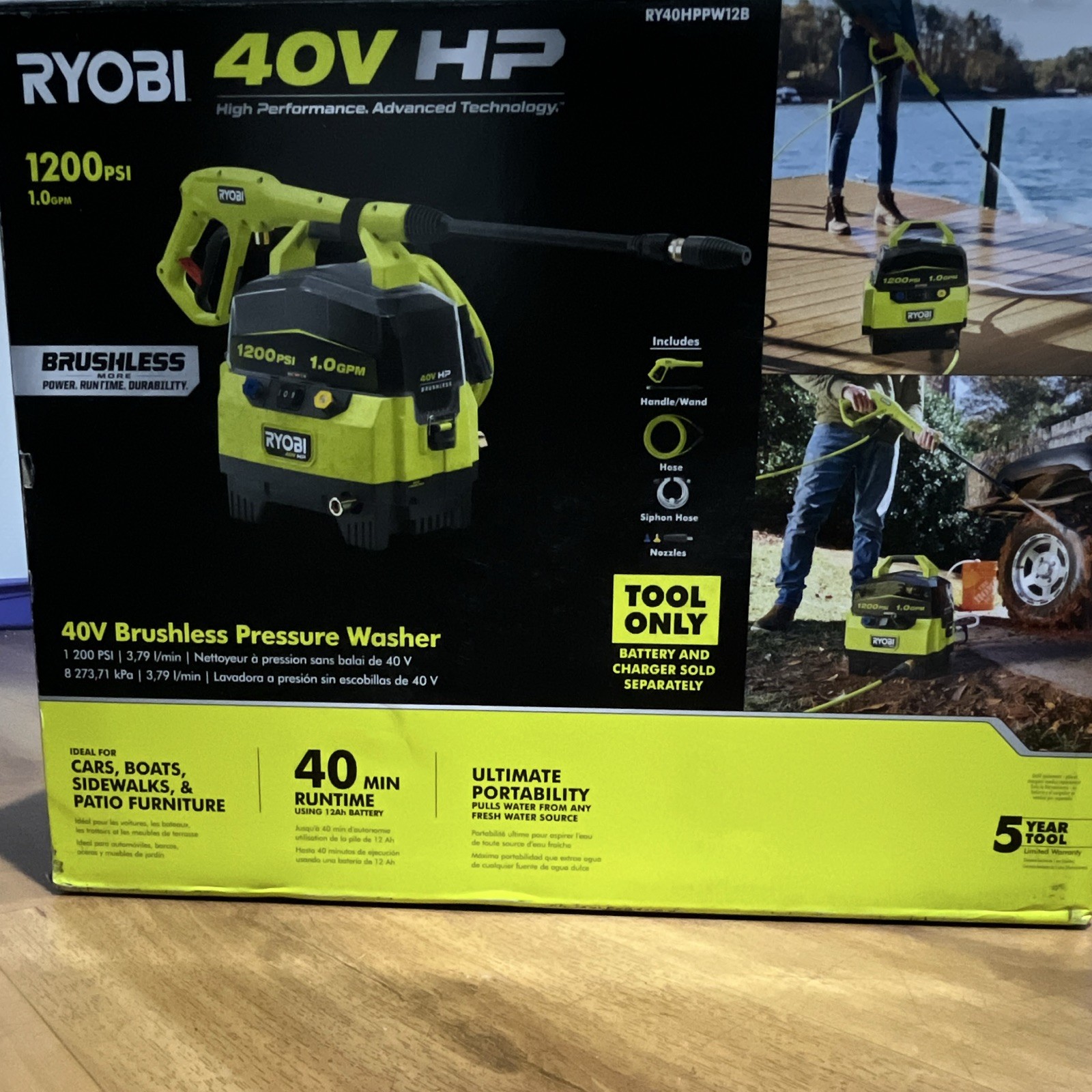 RYOBI 40V HP Brushless Cold Water Pressure Washer 1200 PSI 1.0 GPM