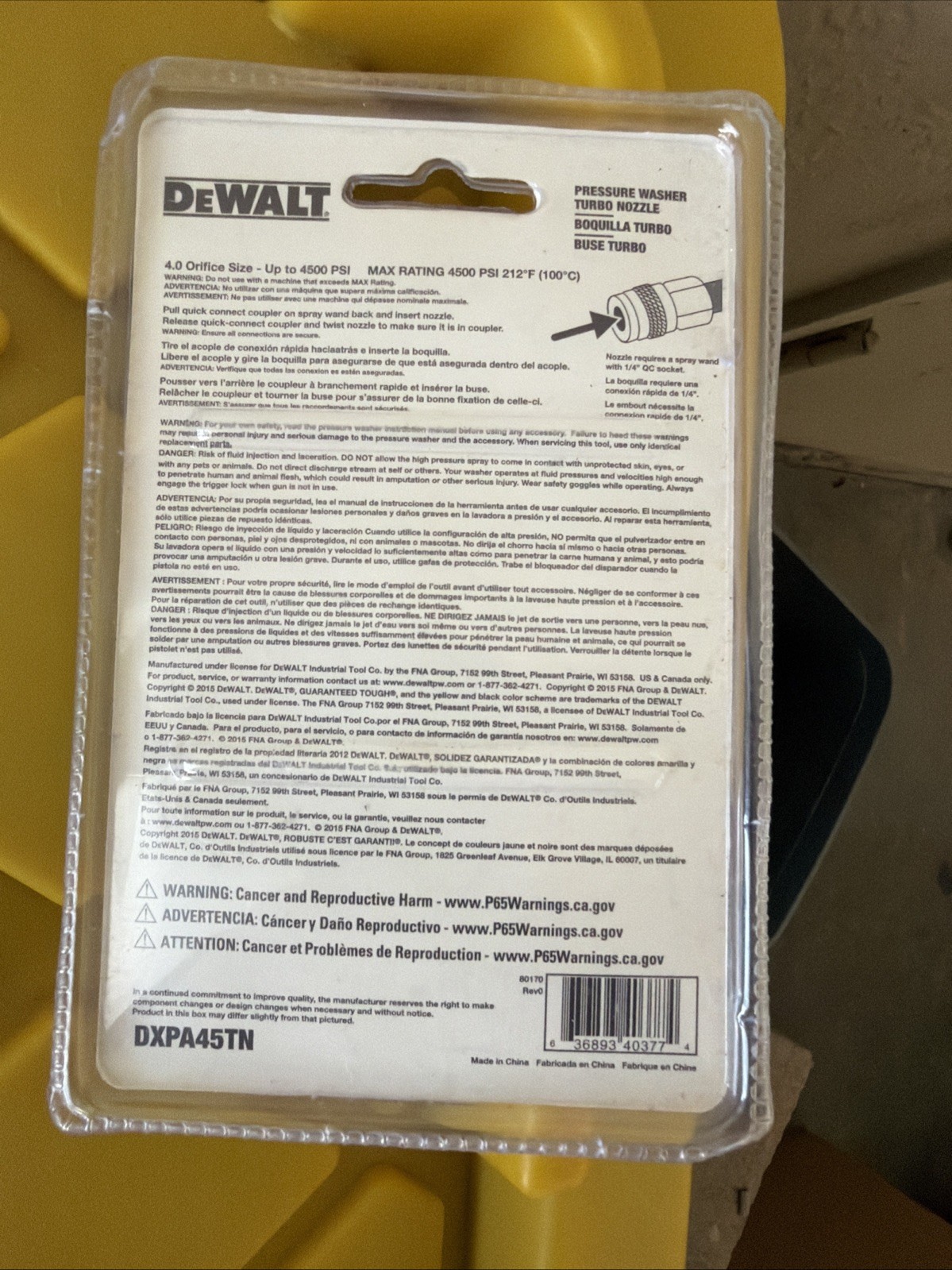 Dewalt DXPA45TN 4500 PSI Pressure Washer Turbo Spray Nozzle NEW