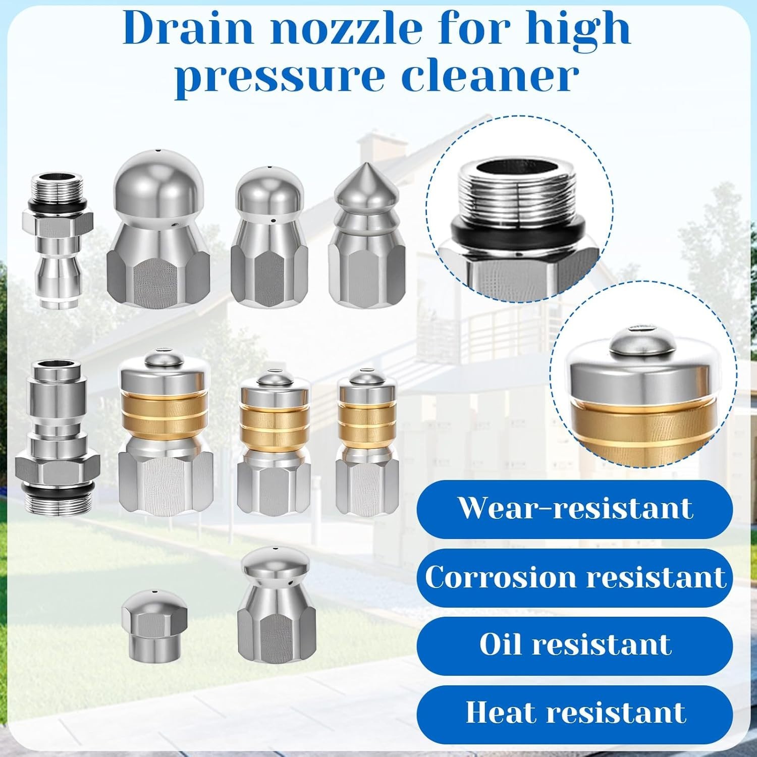 10 Pcs Sewer Jetter Nozzle Kit Stainless Steel Jetter Heads Kit Otating Button D