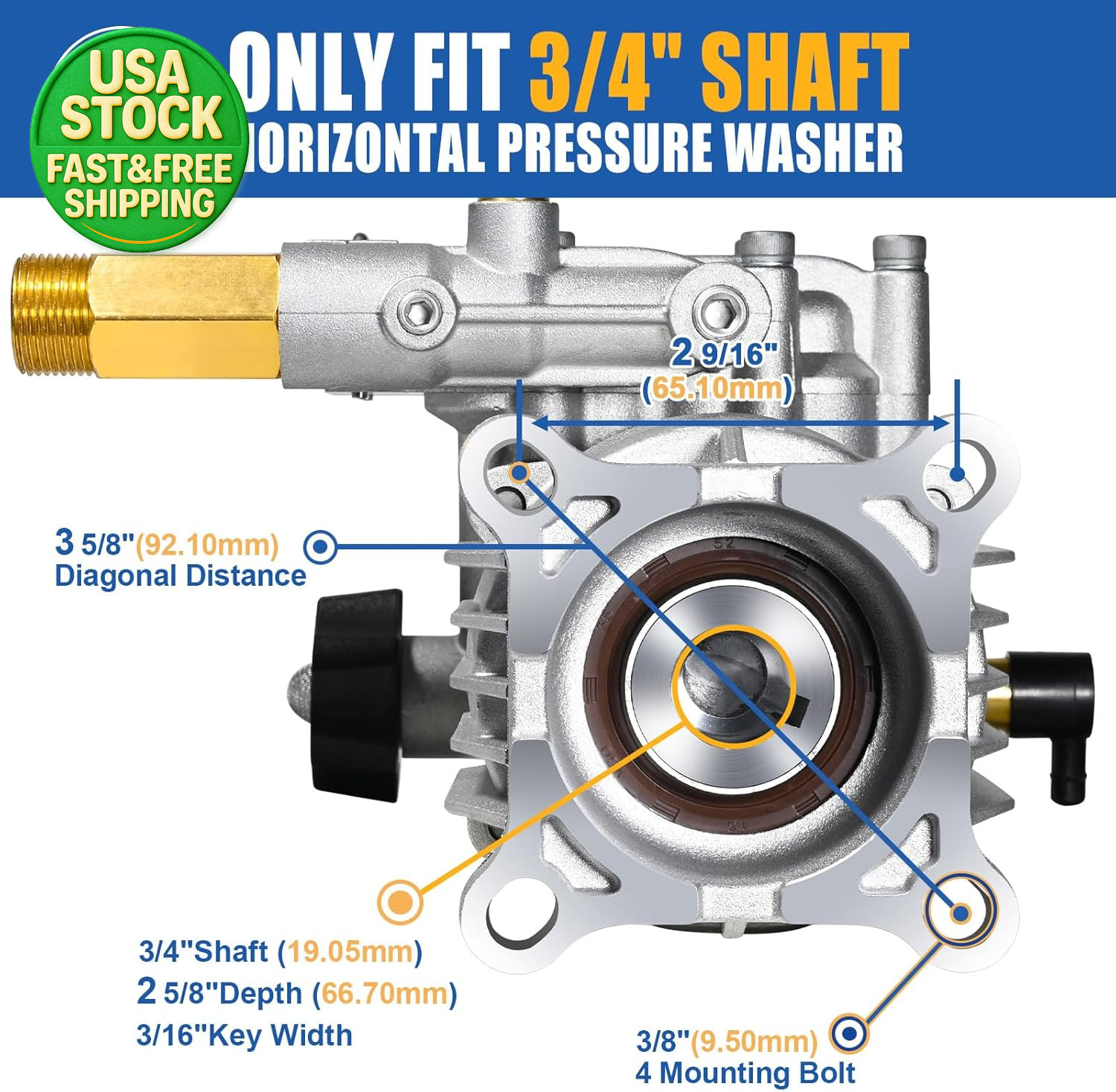 3 4 Inch Shaft Horizontal Pressure Washer Pump 3300 PSI 2 5 GPM Kit