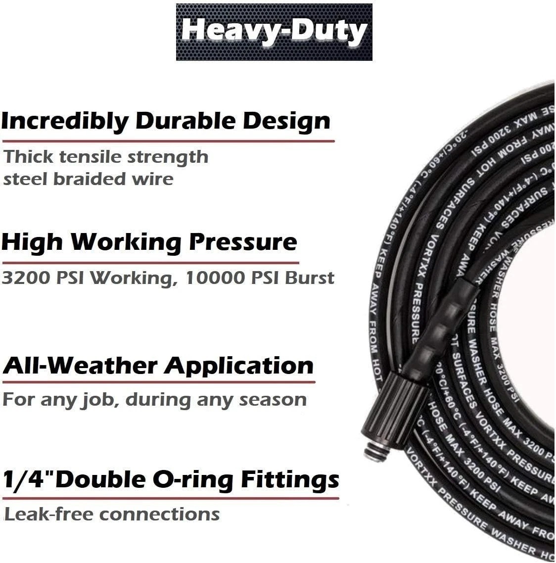 Heavy Duty 25FT Pressure Washer Hose for Sun Joe SPX-3000 & SPX-25HD
