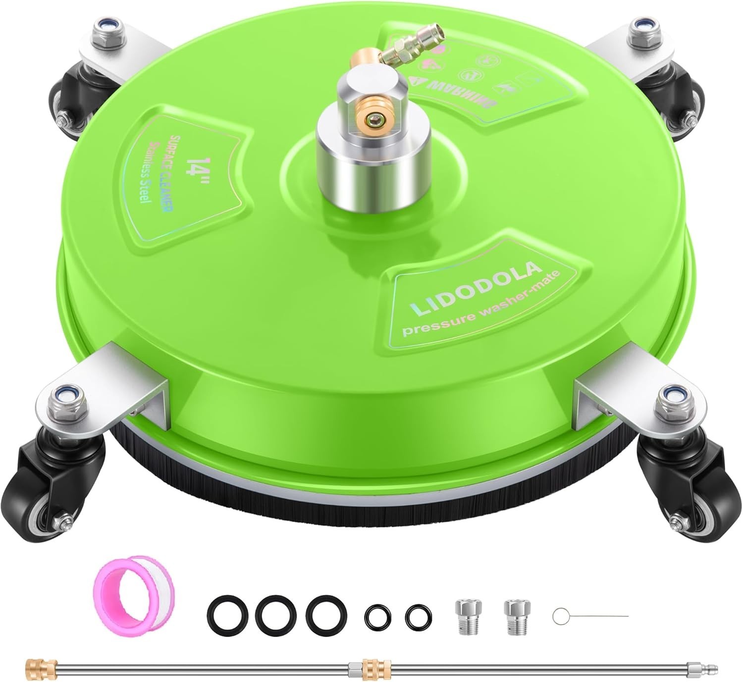 Eco-Friendly 14″ Pressure Washer Surface Cleaner – Green Stainless Steel Design